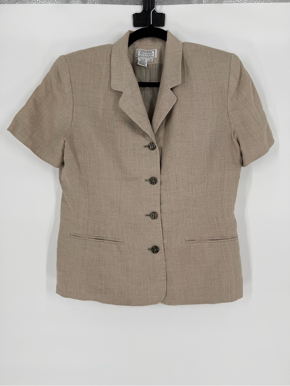 Jennifer Moore Petites Linen Short Sleeve Blazer 12P Coastal Grandmother Vintage